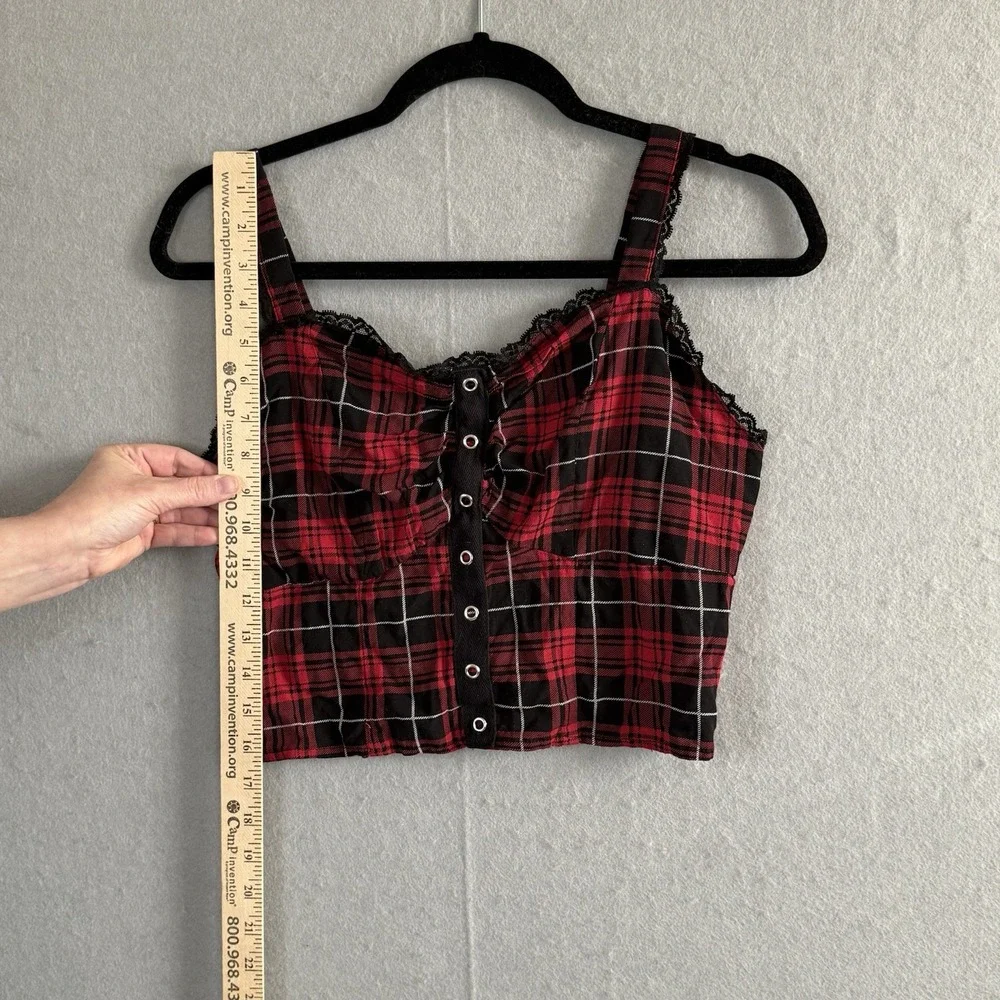 Social Collision Hot Topic Red Plaid‎ Tank Top M Academia Rock Goth Punk (*set)